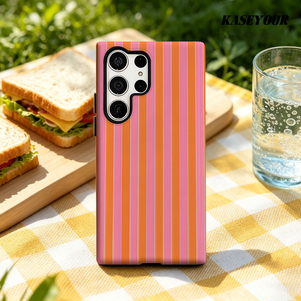 Phone Cases Orange - Orange Pink Vertical Stripes For Samsung
