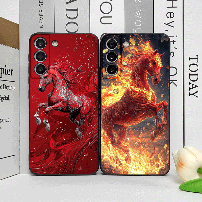 Phone Cases Silicone - Fashion Chinese-Style Red Horse Print Phone