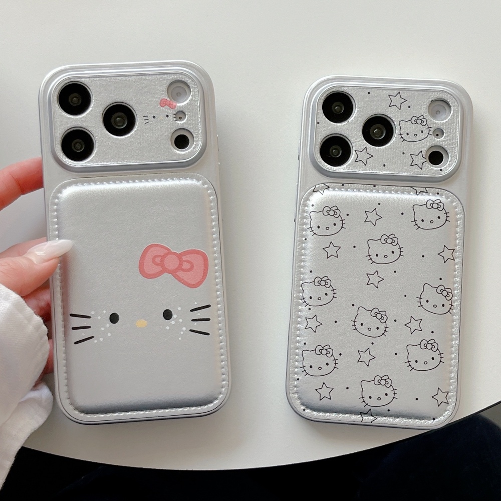 Phone Cases Expensive - Luxury Cute Silver KT Cat Leather