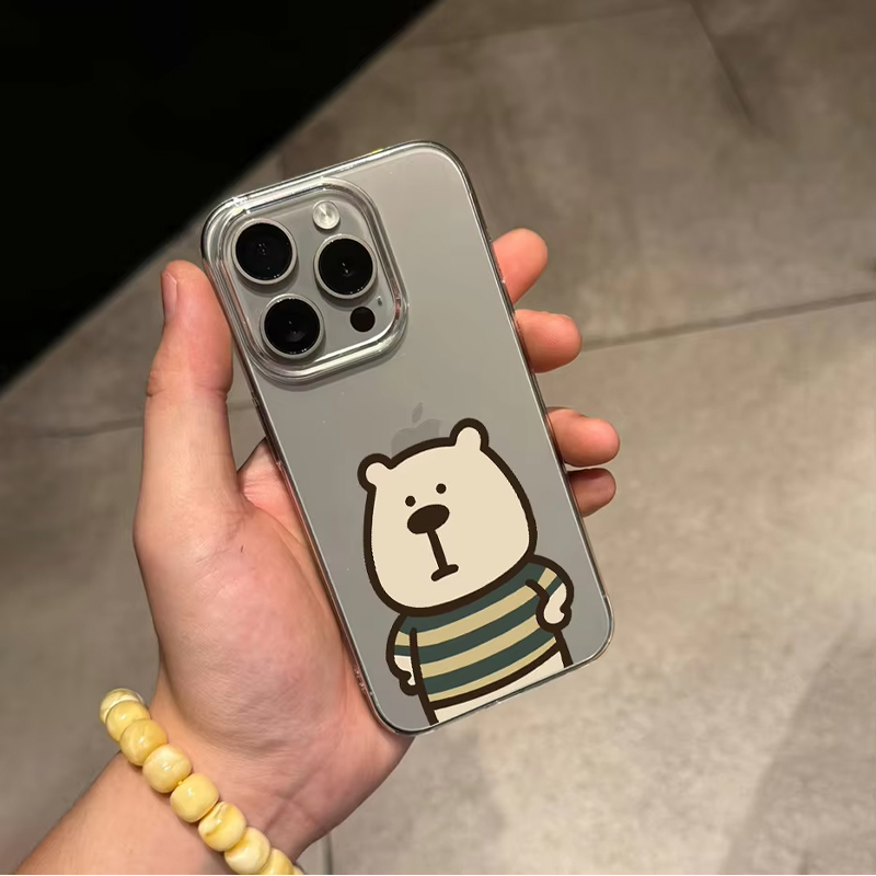 Phone Cases Cute Iphone 14 - Korean Ins Cute Striped Bear Akimbo