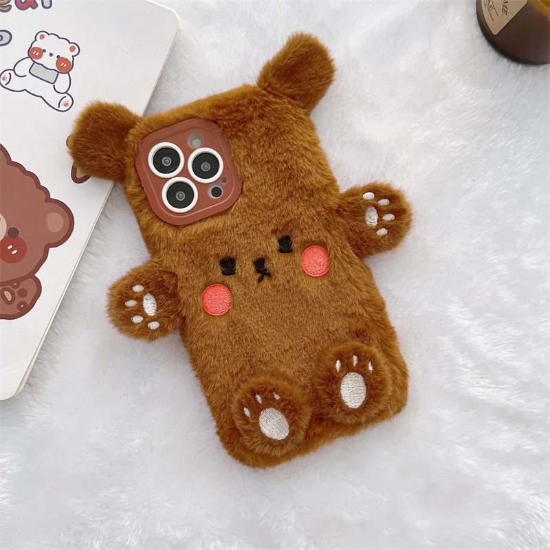Korean 3D Cartoon Bear Fluffy  - Phone Cases Iphone 17 Pro Max review and price