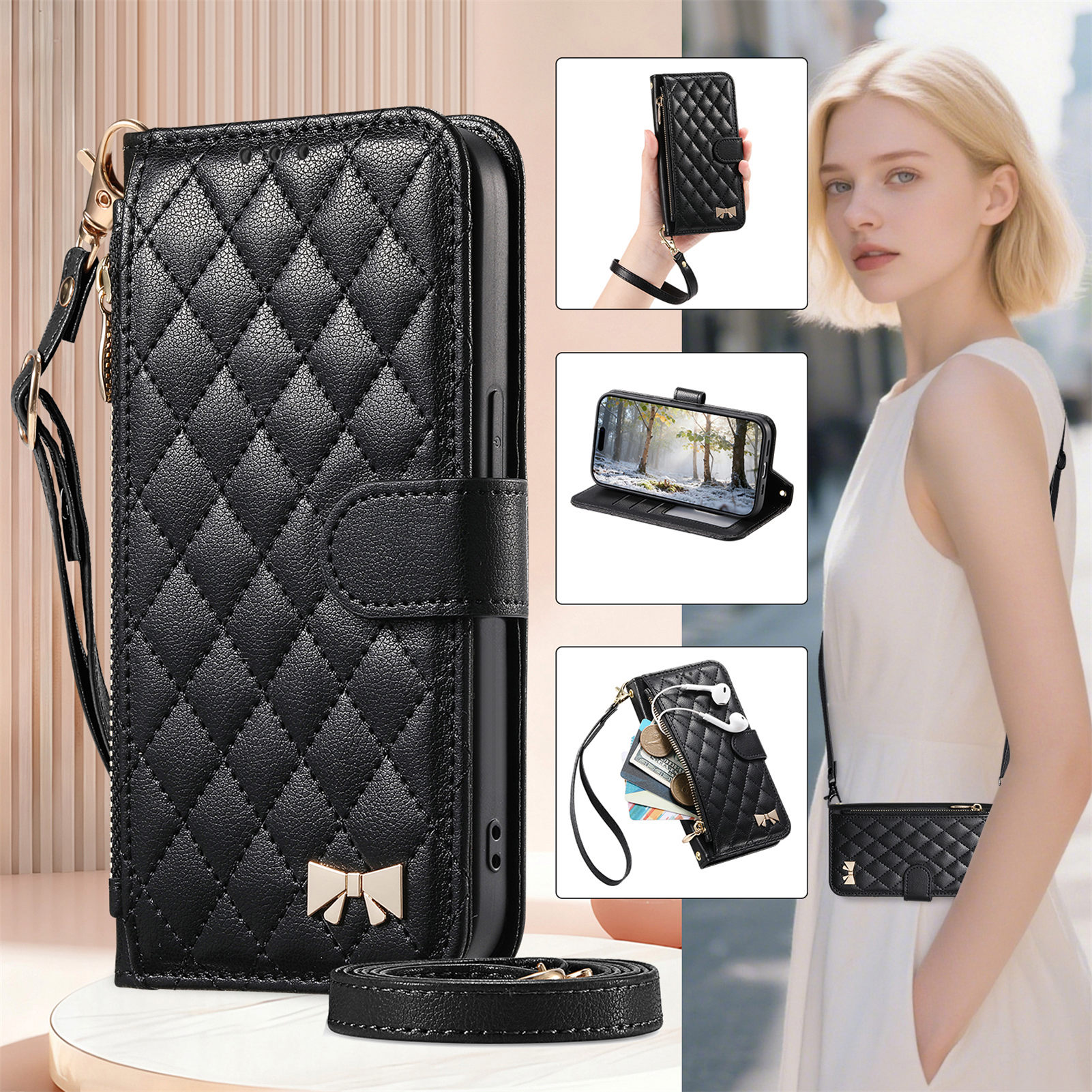 PU Leather Zipper Crossbody Wr - Phone Cases With Loop review and price