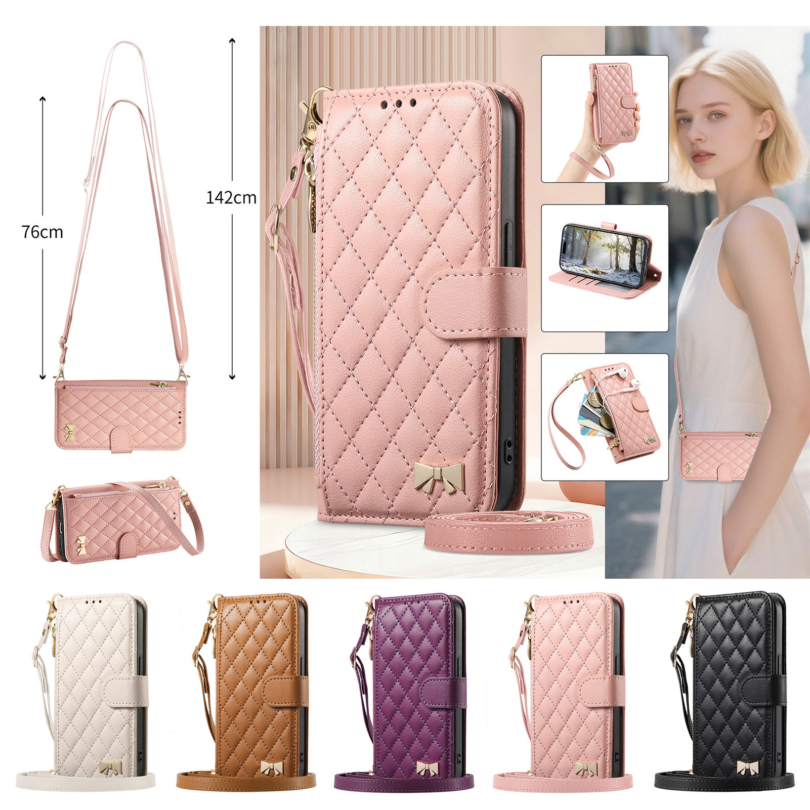 PU Leather Crossbody Flip Wall - Phone Cases With Loop review and price