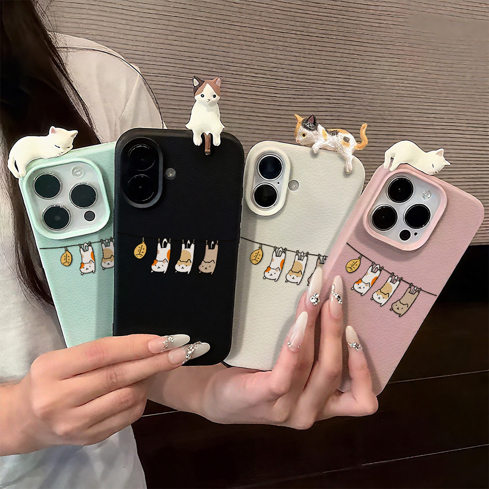 3D Cute Cartoon Cat Leather Ca - Phone Cases Cute Iphone 14 review and price