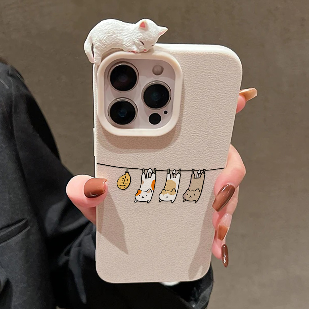 3D Cute Cartoon Cat Leather Ca - Phone Cases Cute Iphone 14 review and price